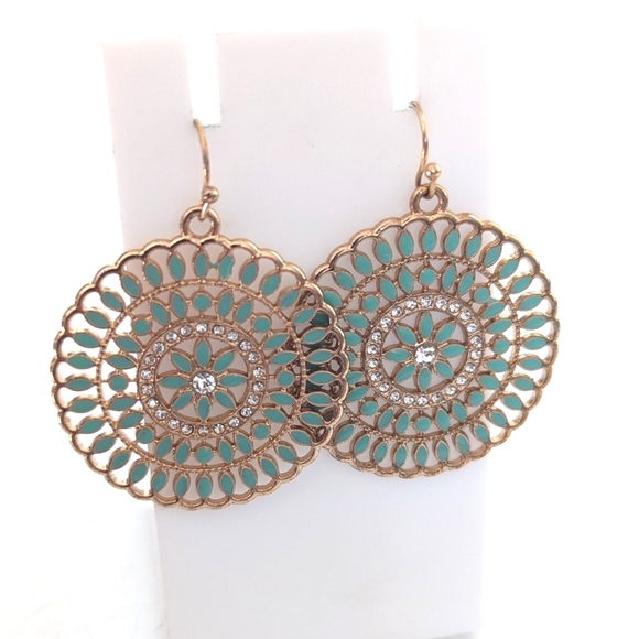 Unbranded Jewelry - Bohemian Style Gold Tone Enamel Floral Rhinestone Mandala Hook Earrings
